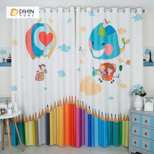 DIHINHOME Home Textile Modern Curtain DIHIN HOME 3D Printed Hot Air Balloon and Pencil Blackout Curtains ,Window Curtains Grommet Curtain For Living Room ,39x102-inch,2 Panels Included
