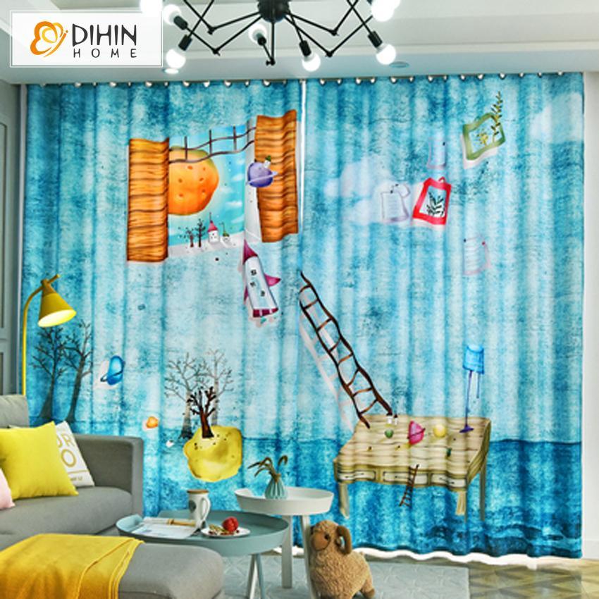 DIHINHOME Home Textile Modern Curtain DIHIN HOME 3D Printed Imaginative Spaceship Blackout Curtains,Window Curtains Grommet Curtain For Living Room ,39x102-inch,2 Panels Include