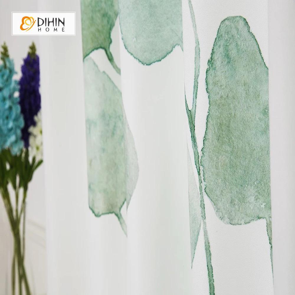 DIHINHOME Home Textile Modern Curtain DIHIN HOME 3D Printed Ink Leaves Blackout Curtains ,Window Curtains Grommet Curtain For Living Room ,39x102-inch,2 Panels Included