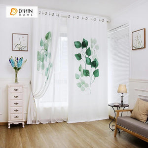 DIHINHOME Home Textile Modern Curtain DIHIN HOME 3D Printed Ink Leaves Blackout Curtains ,Window Curtains Grommet Curtain For Living Room ,39x102-inch,2 Panels Included