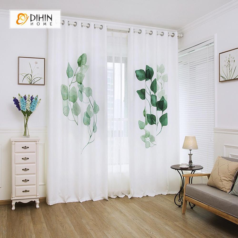 DIHINHOME Home Textile Modern Curtain DIHIN HOME 3D Printed Ink Leaves Blackout Curtains ,Window Curtains Grommet Curtain For Living Room ,39x102-inch,2 Panels Included