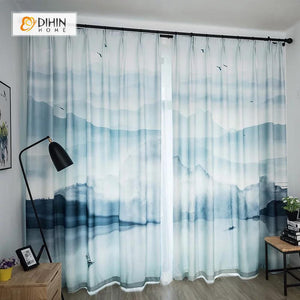 DIHINHOME Home Textile Modern Curtain DIHIN HOME 3D Printed Ink Painting Blackout Curtains ,Window Curtains Grommet Curtain For Living Room ,39x102-inch,2 Panels Included
