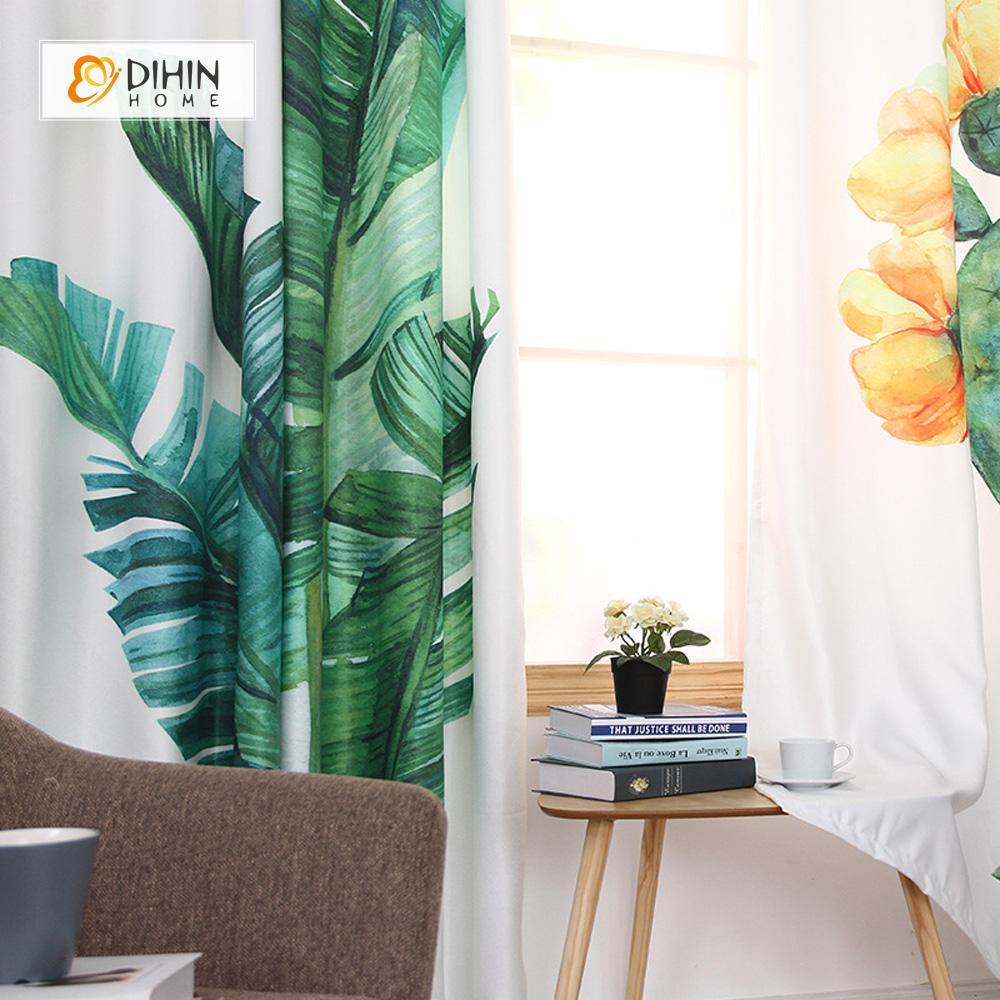 DIHINHOME Home Textile Modern Curtain DIHIN HOME 3D Printed Leaves and Cactus Blackout Curtains ,Window Curtains Grommet Curtain For Living Room ,39x102-inch,2 Panels Included