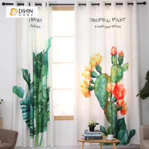 DIHINHOME Home Textile Modern Curtain DIHIN HOME 3D Printed Leaves and Cactus Blackout Curtains ,Window Curtains Grommet Curtain For Living Room ,39x102-inch,2 Panels Included