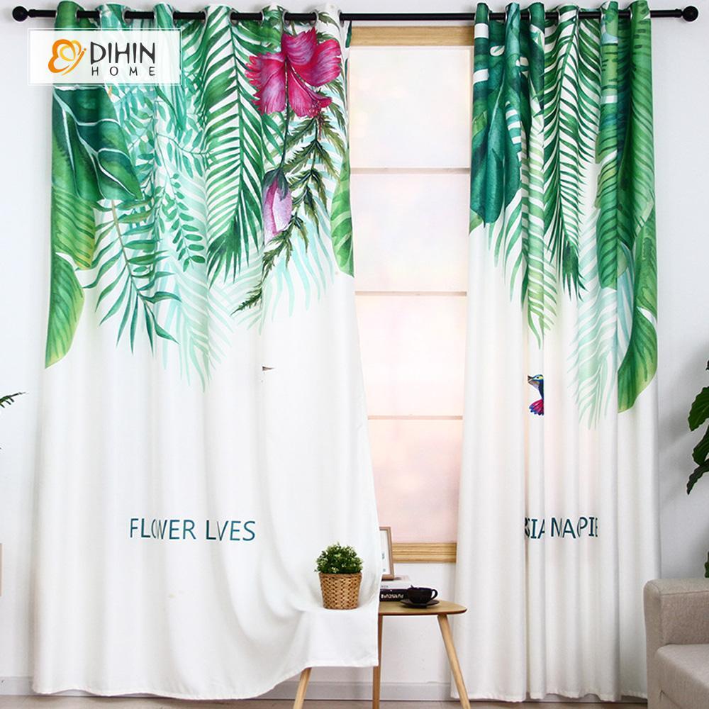 DIHINHOME Home Textile Modern Curtain DIHIN HOME 3D Printed Leaves Blackout Curtains ,Window Curtains Grommet Curtain For Living Room ,39x102-inch,2 Panels Included