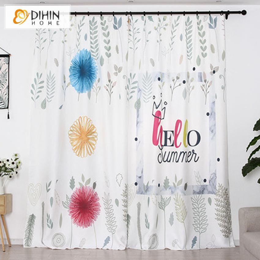 DIHINHOME Home Textile Modern Curtain DIHIN HOME 3D Printed Light colored Leaves Blackout Curtains,Window Curtains Grommet Curtain For Living Room ,39x102-inch,2 Panels Included