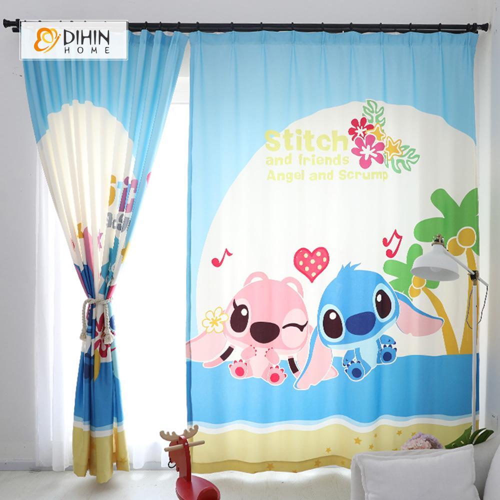 DIHINHOME Home Textile Modern Curtain DIHIN HOME 3D Printed Lilo & Stitch Blackout Curtains ,Window Curtains Grommet Curtain For Living Room ,39x102-inch,2 Panels Included