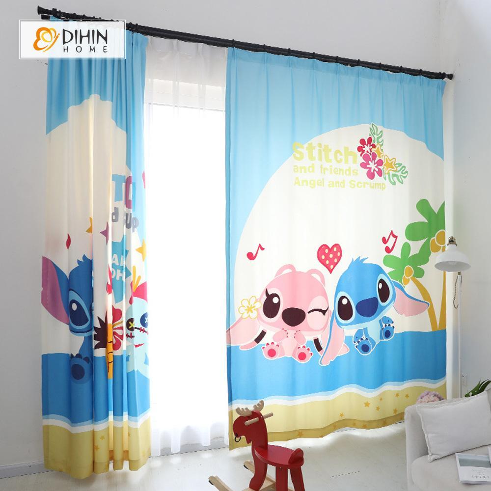 DIHINHOME Home Textile Modern Curtain DIHIN HOME 3D Printed Lilo & Stitch Blackout Curtains ,Window Curtains Grommet Curtain For Living Room ,39x102-inch,2 Panels Included