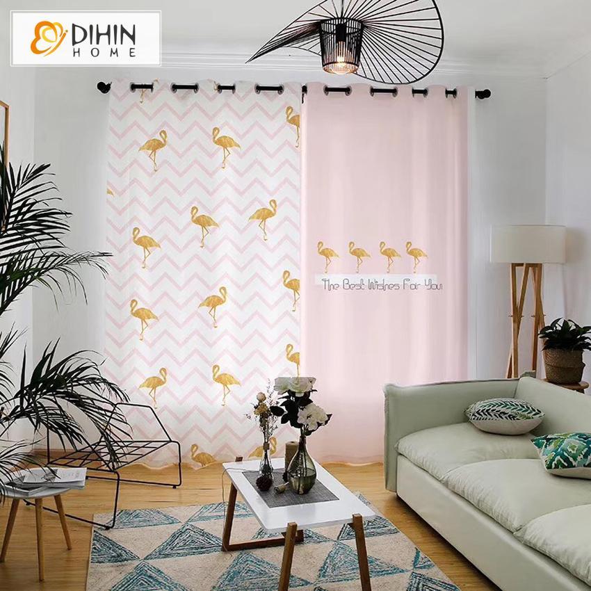 DIHINHOME Home Textile Modern Curtain DIHIN HOME 3D Printed Lovely Flamingo Blackout Curtains,Window Curtains Grommet Curtain For Living Room ,39x102-inch,2 Panels Included