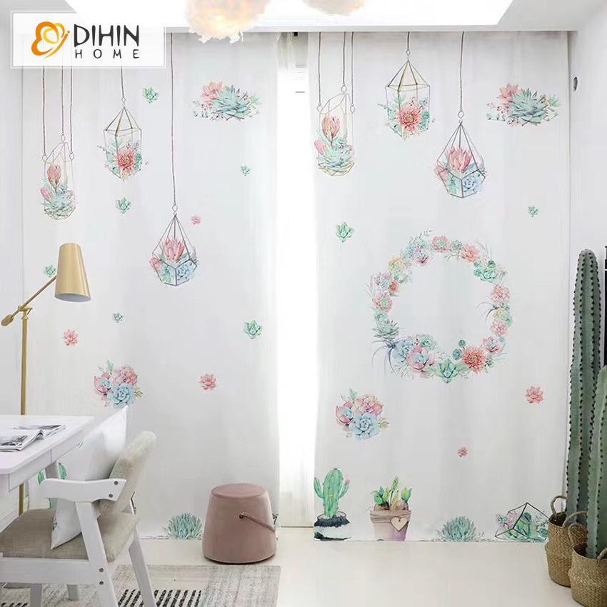 DIHINHOME Home Textile Modern Curtain DIHIN HOME 3D Printed Lovely Flowers Blackout Curtains,Window Curtains Grommet Curtain For Living Room ,39x102-inch,2 Panels Included