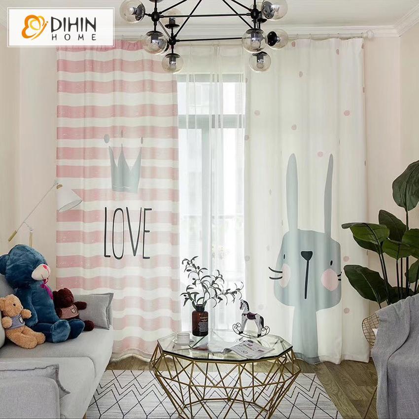 DIHINHOME Home Textile Modern Curtain DIHIN HOME 3D Printed Lovely Rabbit Blackout Curtains,Window Curtains Grommet Curtain For Living Room ,39x102-inch,2 Panels Included