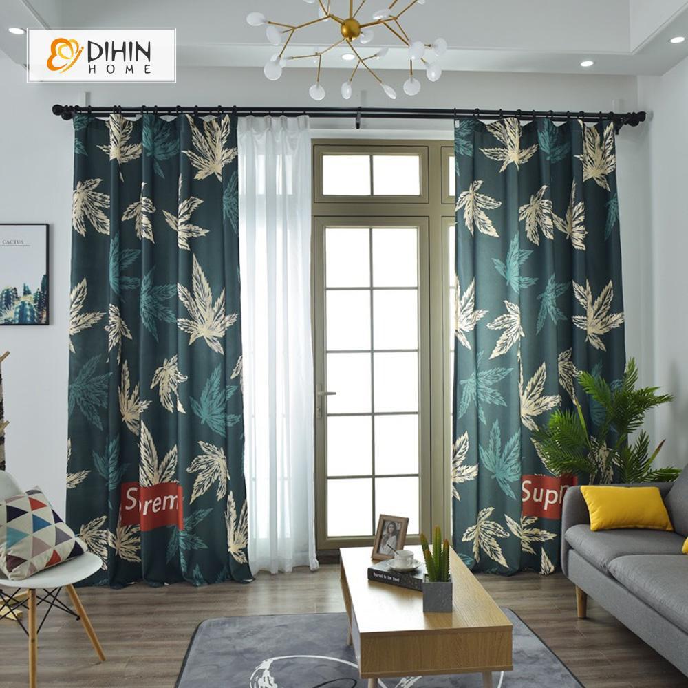 DIHINHOME Home Textile Modern Curtain DIHIN HOME 3D Printed Maple Leaves Blackout Curtains ,Window Curtains Grommet Curtain For Living Room ,39x102-inch,2 Panels Included