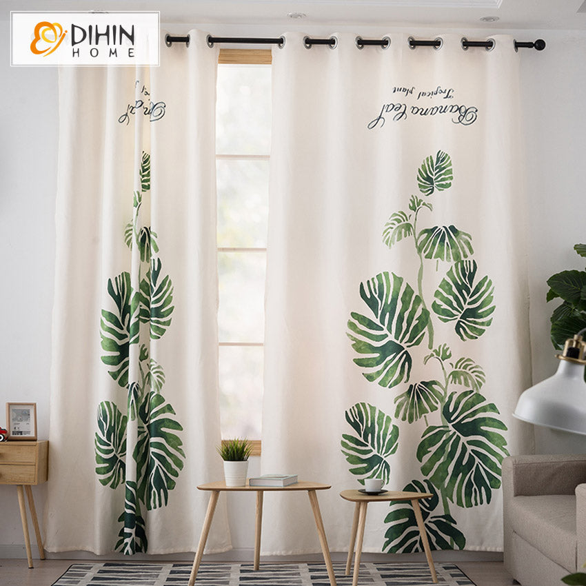 DIHIN HOME 3D Printed Natural Banana Leaves Blackout Curtains,Window Curtains Grommet Curtain For Living Room ,39x102-inch,2 Panels Included