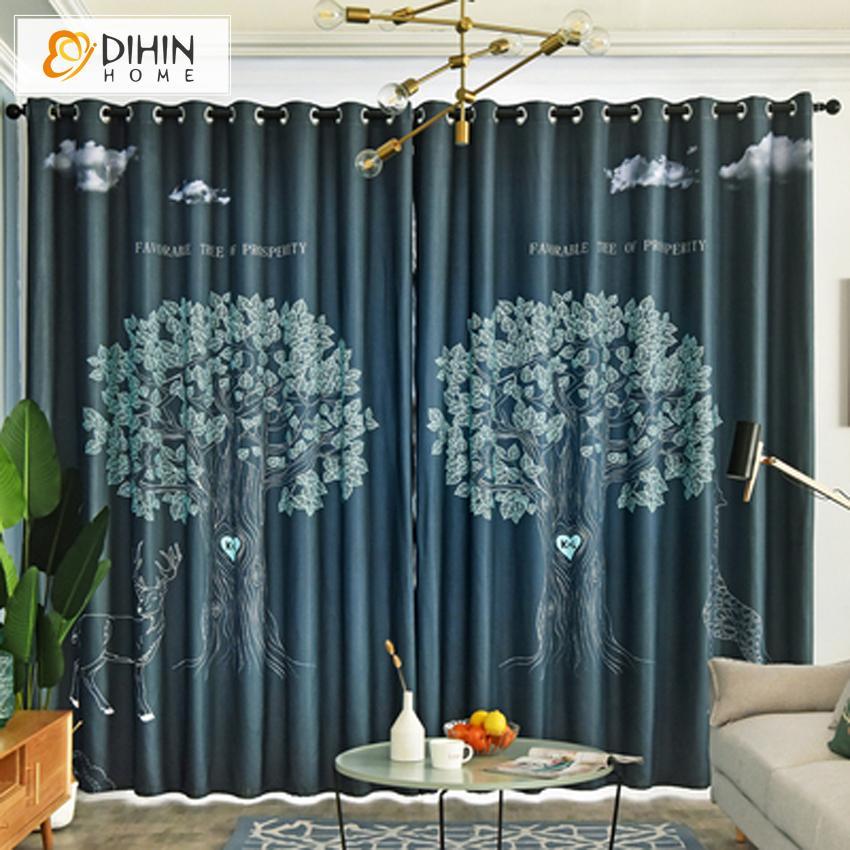 DIHINHOME Home Textile Modern Curtain DIHIN HOME 3D Printed Painting Tree Blackout Curtains,Window Curtains Grommet Curtain For Living Room ,39x102-inch,2 Panels Include