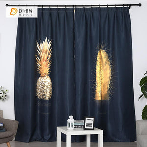 DIHINHOME Home Textile Modern Curtain DIHIN HOME 3D Printed Pineapple Blackout Curtains ,Window Curtains Grommet Curtain For Living Room ,39x102-inch,2 Panels Included