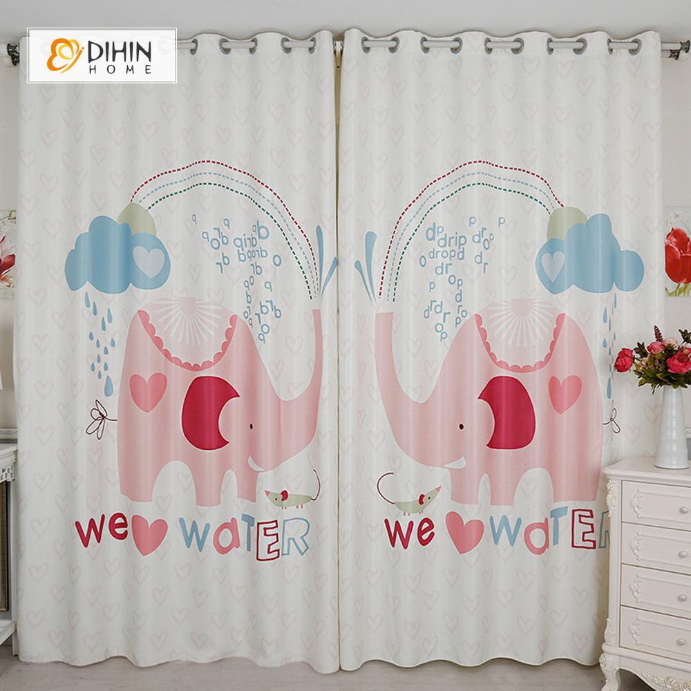 DIHINHOME Home Textile Modern Curtain DIHIN HOME 3D Printed Pink Elephant Blackout Curtains ,Window Curtains Grommet Curtain For Living Room ,39x102-inch,2 Panels Included