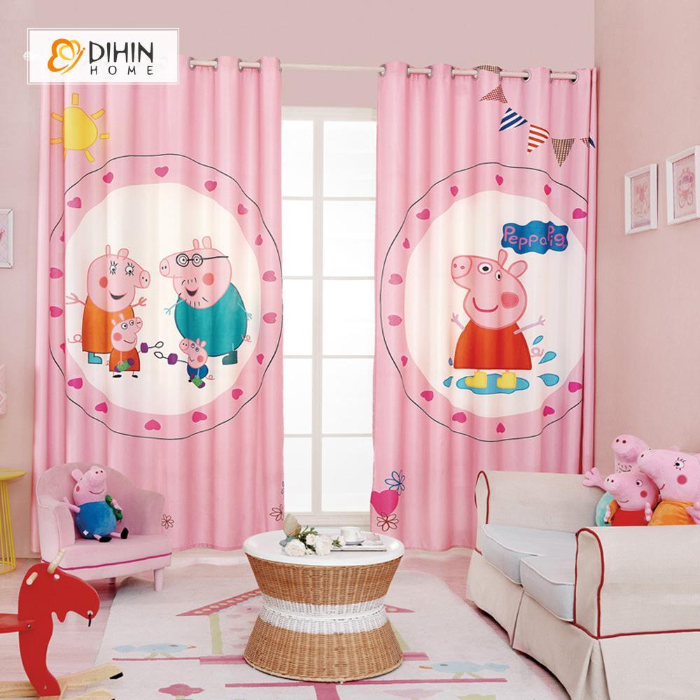 DIHINHOME Home Textile Modern Curtain DIHIN HOME 3D Printed Pink Peppa Pig Blackout Curtains ,Window Curtains Grommet Curtain For Living Room ,39x102-inch,2 Panels Included