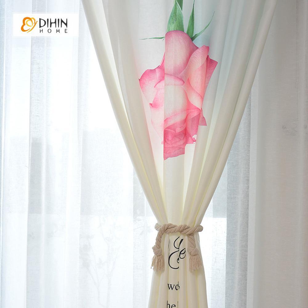 DIHINHOME Home Textile Modern Curtain DIHIN HOME 3D Printed Pink Rose Blackout Curtains ,Window Curtains Grommet Curtain For Living Room ,39x102-inch,2 Panels Included