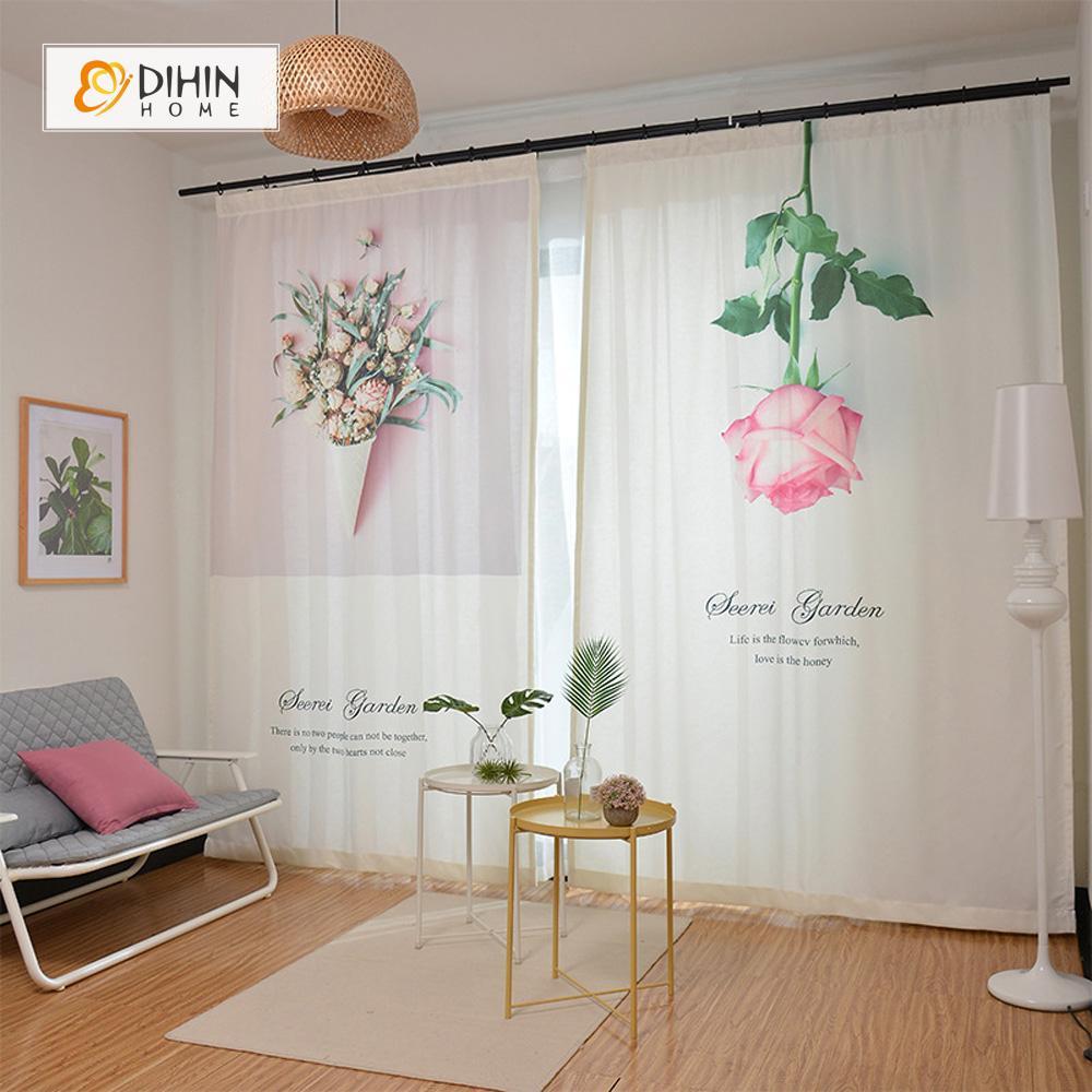 DIHINHOME Home Textile Modern Curtain DIHIN HOME 3D Printed Pink Rose Blackout Curtains ,Window Curtains Grommet Curtain For Living Room ,39x102-inch,2 Panels Included