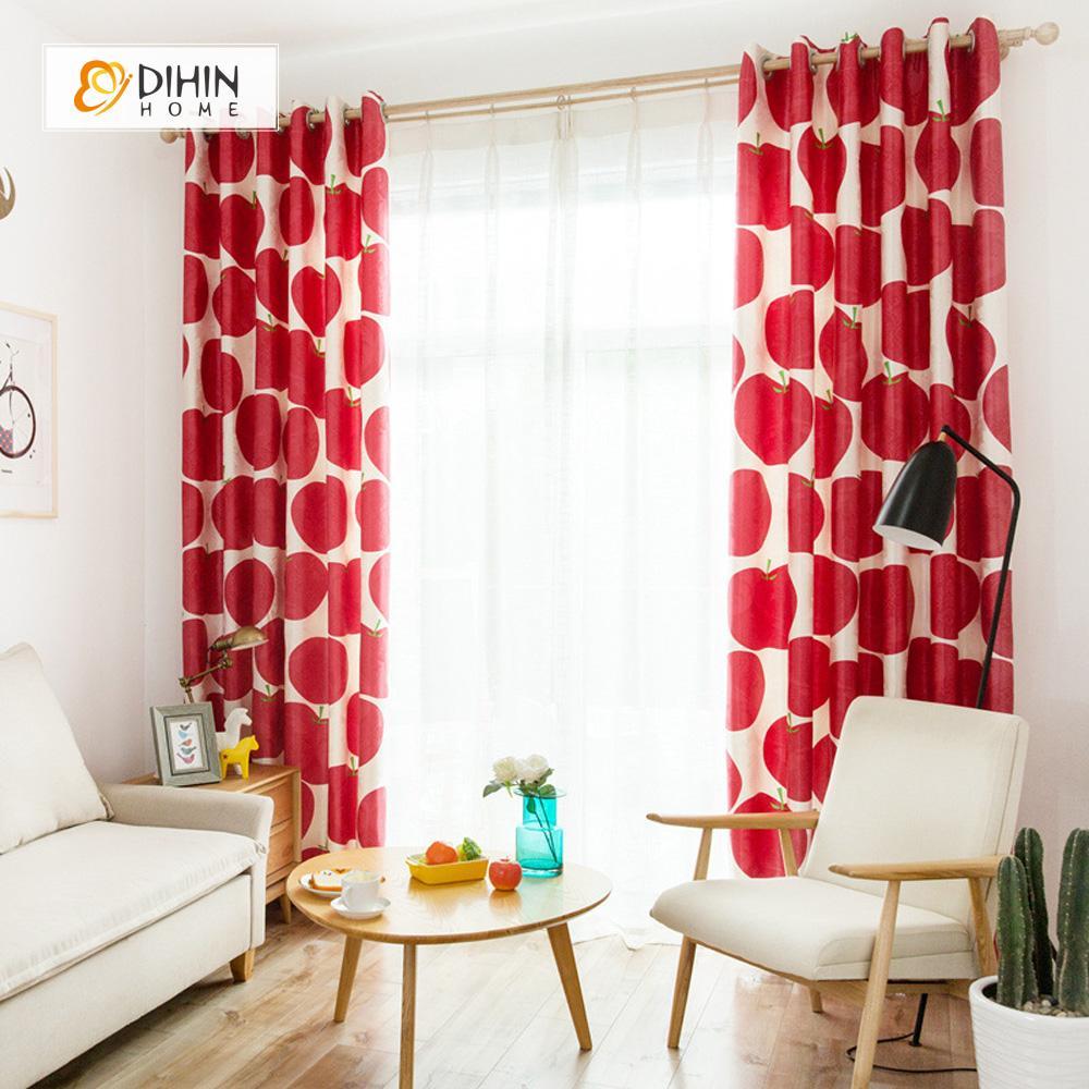 DIHINHOME Home Textile Modern Curtain DIHIN HOME 3D Printed Red Apple Blackout Curtains ,Window Curtains Grommet Curtain For Living Room ,39x102-inch,2 Panels Included