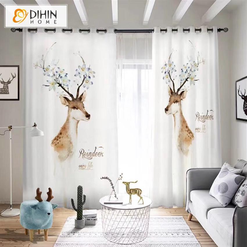 DIHINHOME Home Textile Modern Curtain DIHIN HOME 3D Printed Retro Deer Blackout Curtains,Window Curtains Grommet Curtain For Living Room ,39x102-inch,2 Panels Included