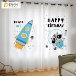 DIHINHOME Home Textile Modern Curtain DIHIN HOME 3D Printed Rocket and Civet Cats Blackout Curtains,Window Curtains Grommet Curtain For Living Room ,39x102-inch,2 Panels Included