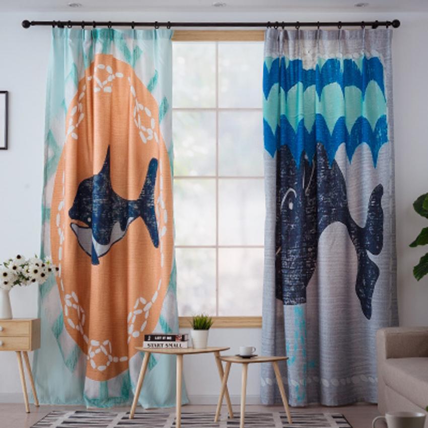 DIHINHOME Home Textile Modern Curtain DIHIN HOME 3D Printed Shark Blackout Curtains,Window Curtains Grommet Curtain For Living Room ,39x102-inch,2 Panels Include