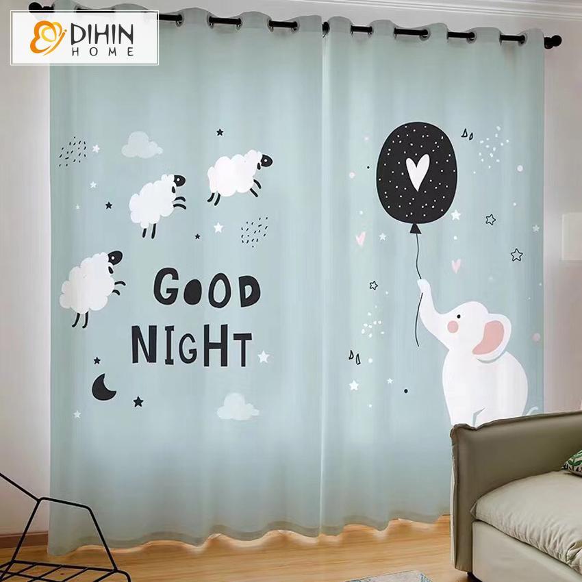 DIHINHOME Home Textile Modern Curtain DIHIN HOME 3D Printed Sheep and Elephant Blackout Curtains,Window Curtains Grommet Curtain For Living Room ,39x102-inch,2 Panels Included