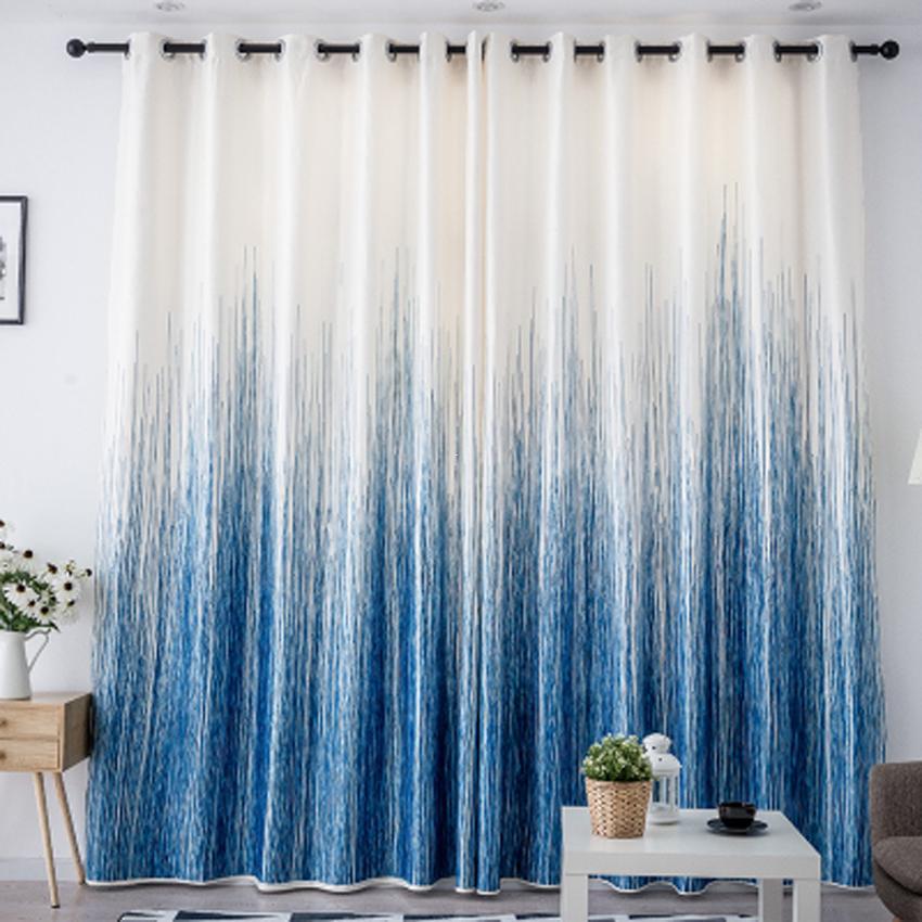 DIHINHOME Home Textile Modern Curtain DIHIN HOME 3D Printed Simple White and Blue Blackout Curtains,Window Curtains Grommet Curtain For Living Room ,39x102-inch,2 Panels Include
