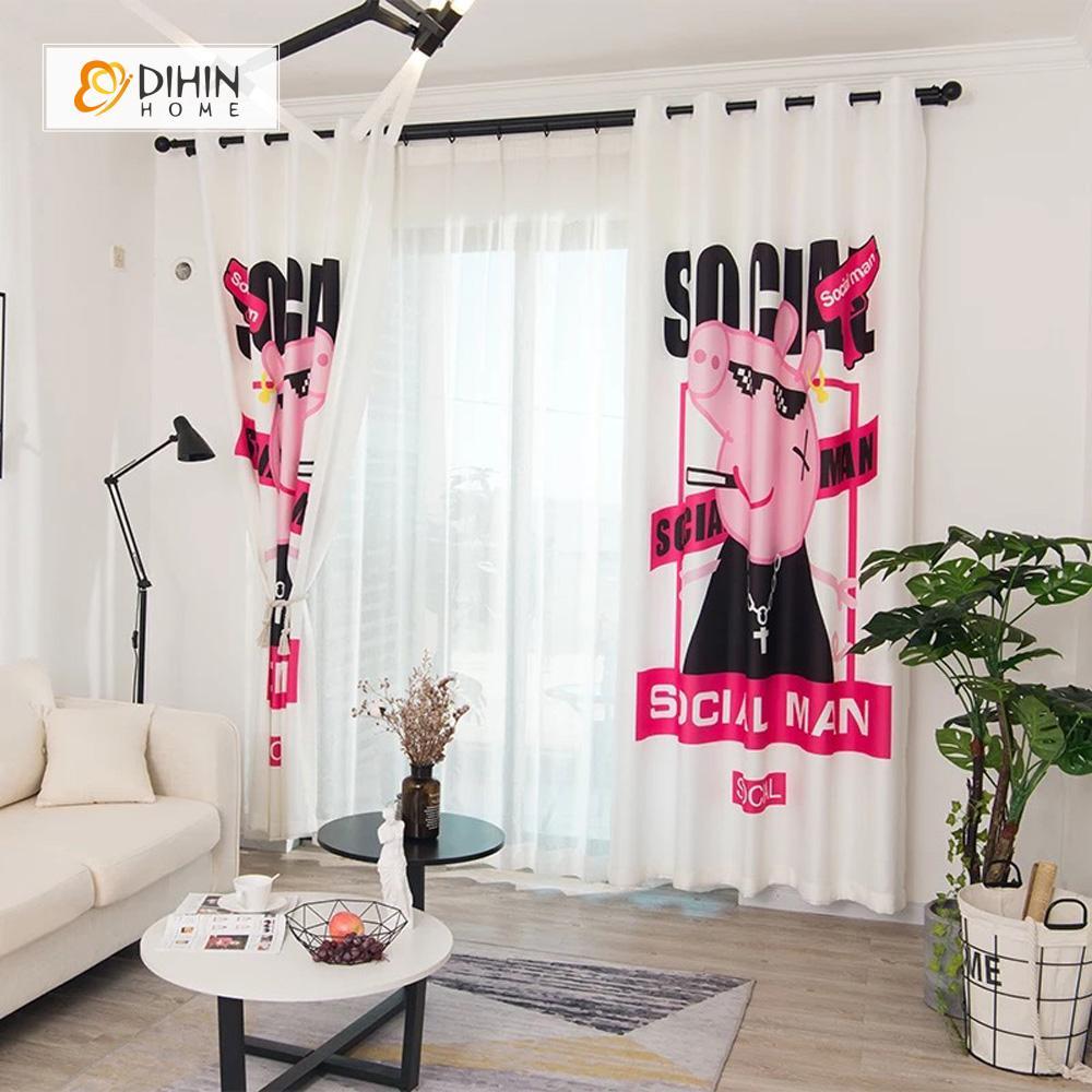 DIHINHOME Home Textile Modern Curtain DIHIN HOME 3D Printed Social Peppa Pig Blackout Curtains ,Window Curtains Grommet Curtain For Living Room ,39x102-inch,2 Panels Included