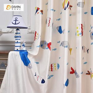 DIHINHOME Home Textile Modern Curtain DIHIN HOME 3D Printed Specific Fish Blackout Curtains ,Window Curtains Grommet Curtain For Living Room ,39x102-inch,2 Panels Included
