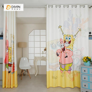 DIHINHOME Home Textile Modern Curtain DIHIN HOME 3D Printed SpongeBob Squarepants Blackout Curtains ,Window Curtains Grommet Curtain For Living Room ,39x102-inch,2 Panels Included