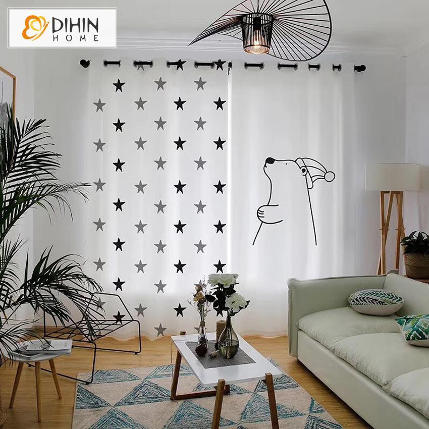 DIHINHOME Home Textile Modern Curtain DIHIN HOME 3D Printed Stars With Bear Blackout Curtains,Window Curtains Grommet Curtain For Living Room ,39x102-inch,2 Panels Included