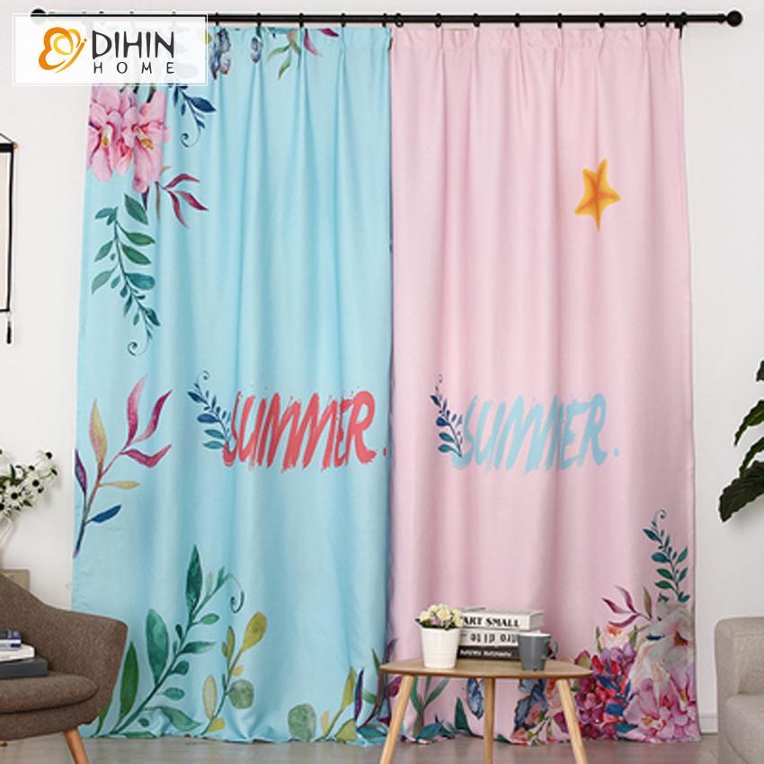 DIHINHOME Home Textile Modern Curtain DIHIN HOME 3D Printed Summer Blackout Curtains,Window Curtains Grommet Curtain For Living Room ,39x102-inch,2 Panels Include