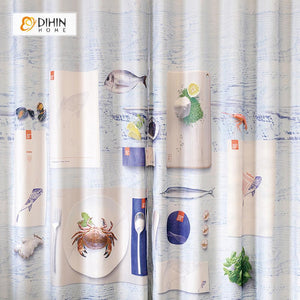 DIHINHOME Home Textile Modern Curtain DIHIN HOME 3D Printed Tableware and Crab Blackout Curtains ,Window Curtains Grommet Curtain For Living Room ,39x102-inch,2 Panels Included