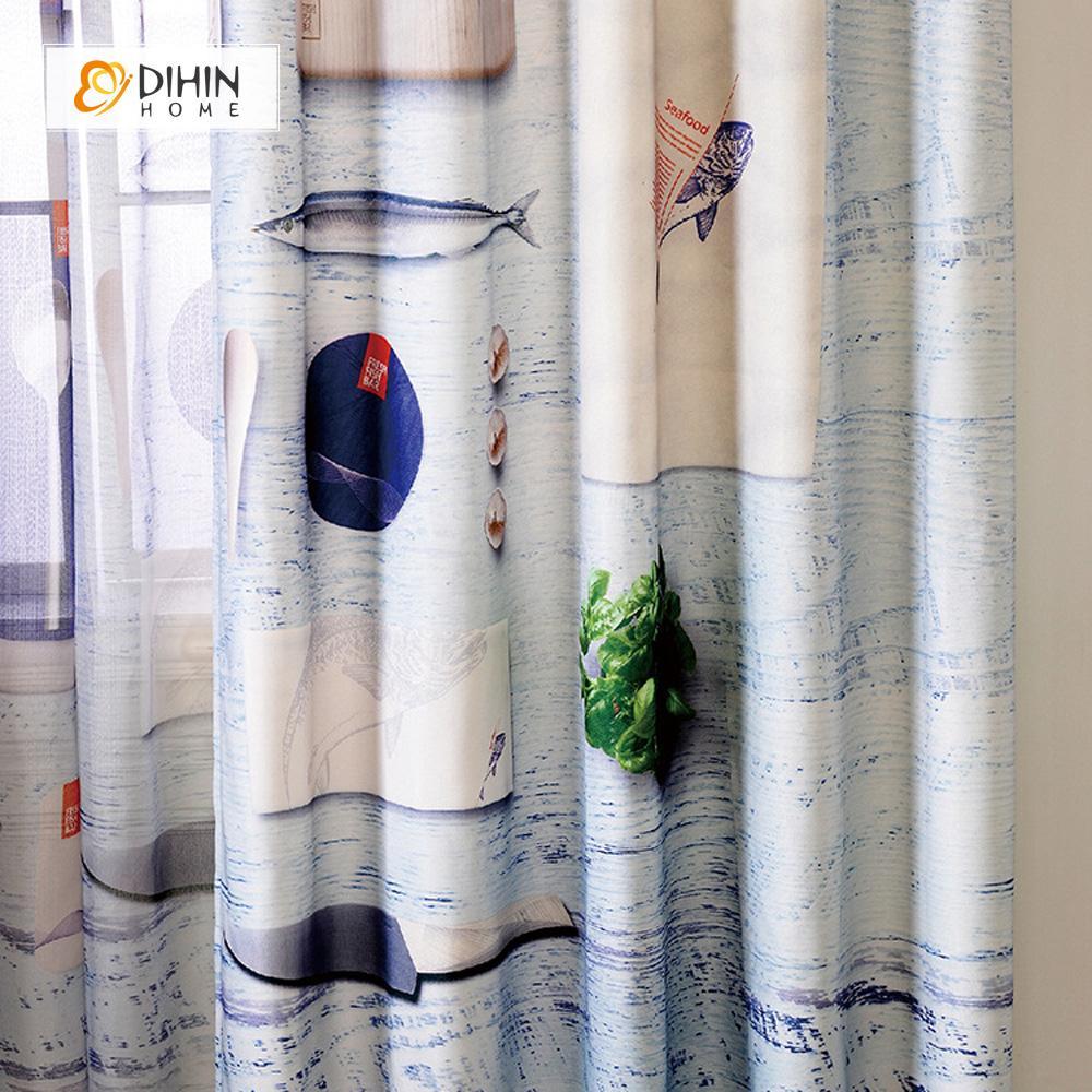 DIHINHOME Home Textile Modern Curtain DIHIN HOME 3D Printed Tableware and Crab Blackout Curtains ,Window Curtains Grommet Curtain For Living Room ,39x102-inch,2 Panels Included