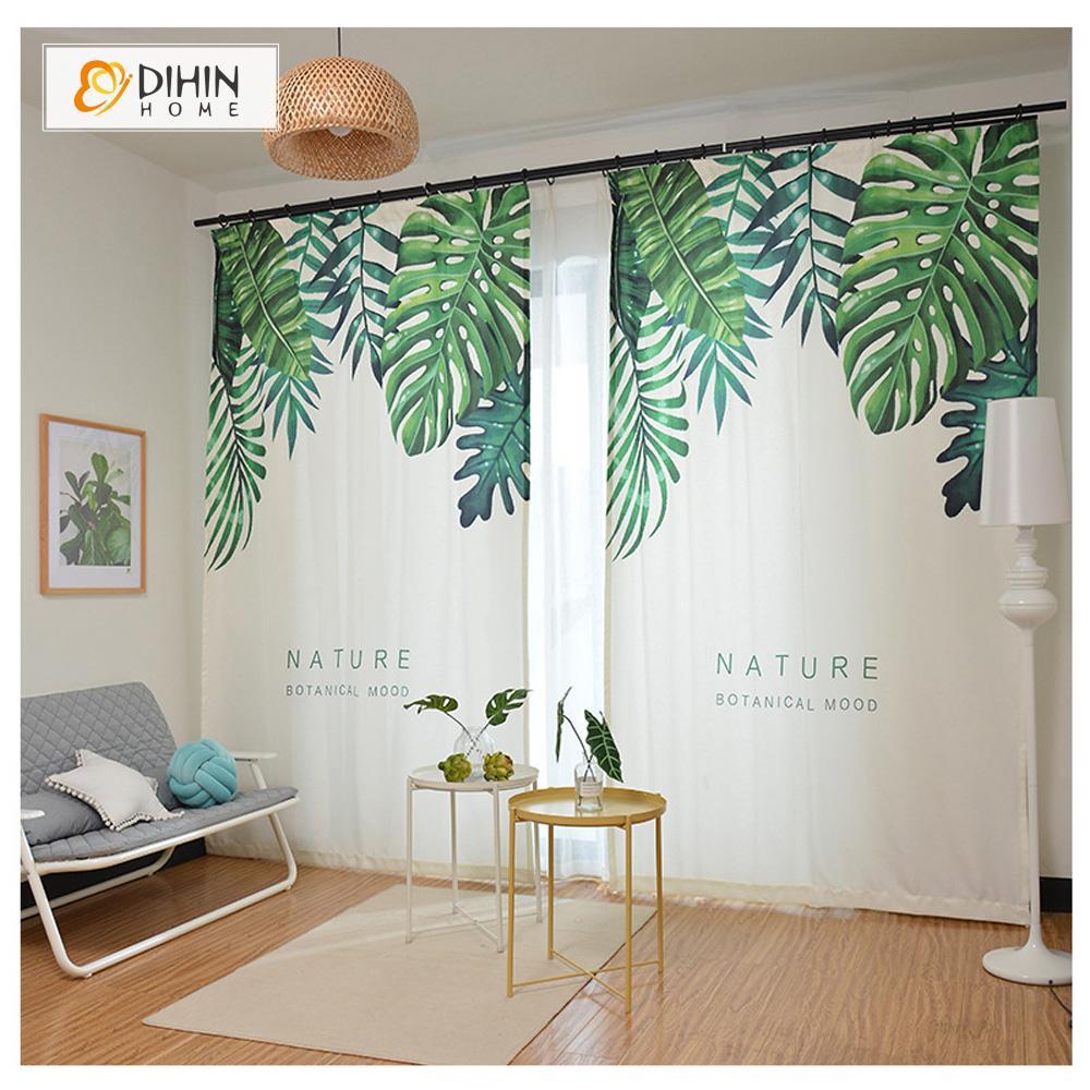 DIHINHOME Home Textile Modern Curtain DIHIN HOME 3D Printed Top Leaves Blackout Curtains ,Window Curtains Grommet Curtain For Living Room ,39x102-inch,2 Panels Included