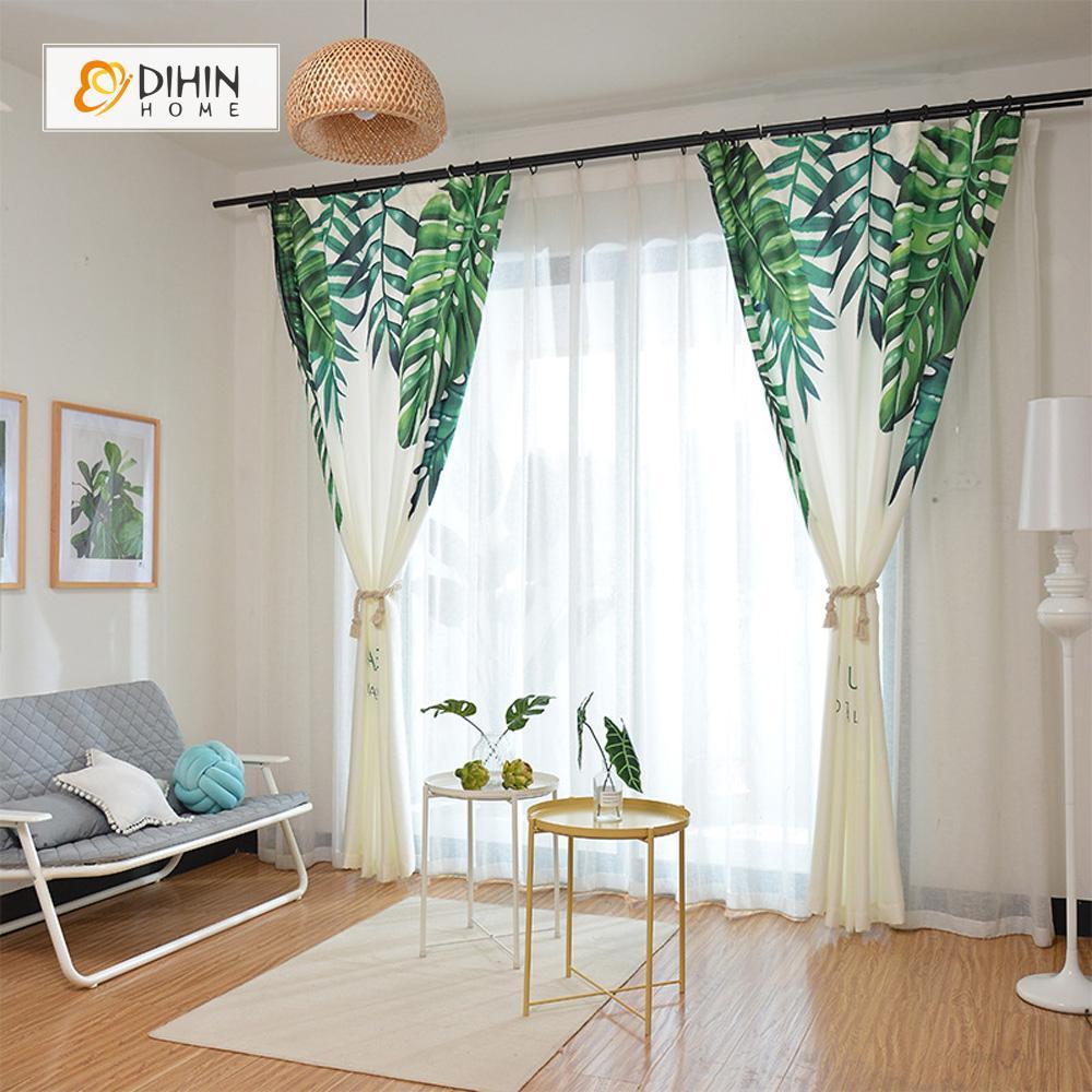 DIHINHOME Home Textile Modern Curtain DIHIN HOME 3D Printed Top Leaves Blackout Curtains ,Window Curtains Grommet Curtain For Living Room ,39x102-inch,2 Panels Included