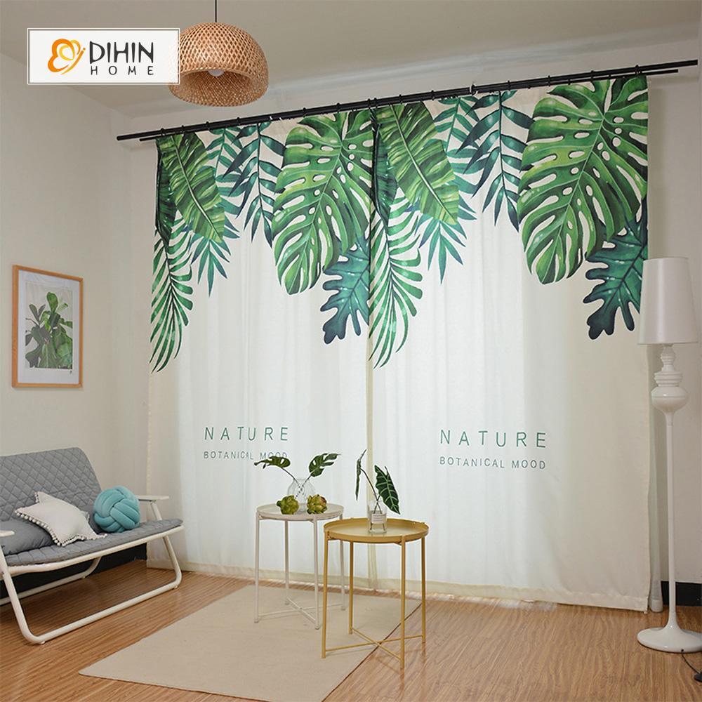 DIHINHOME Home Textile Modern Curtain DIHIN HOME 3D Printed Top Leaves Blackout Curtains ,Window Curtains Grommet Curtain For Living Room ,39x102-inch,2 Panels Included