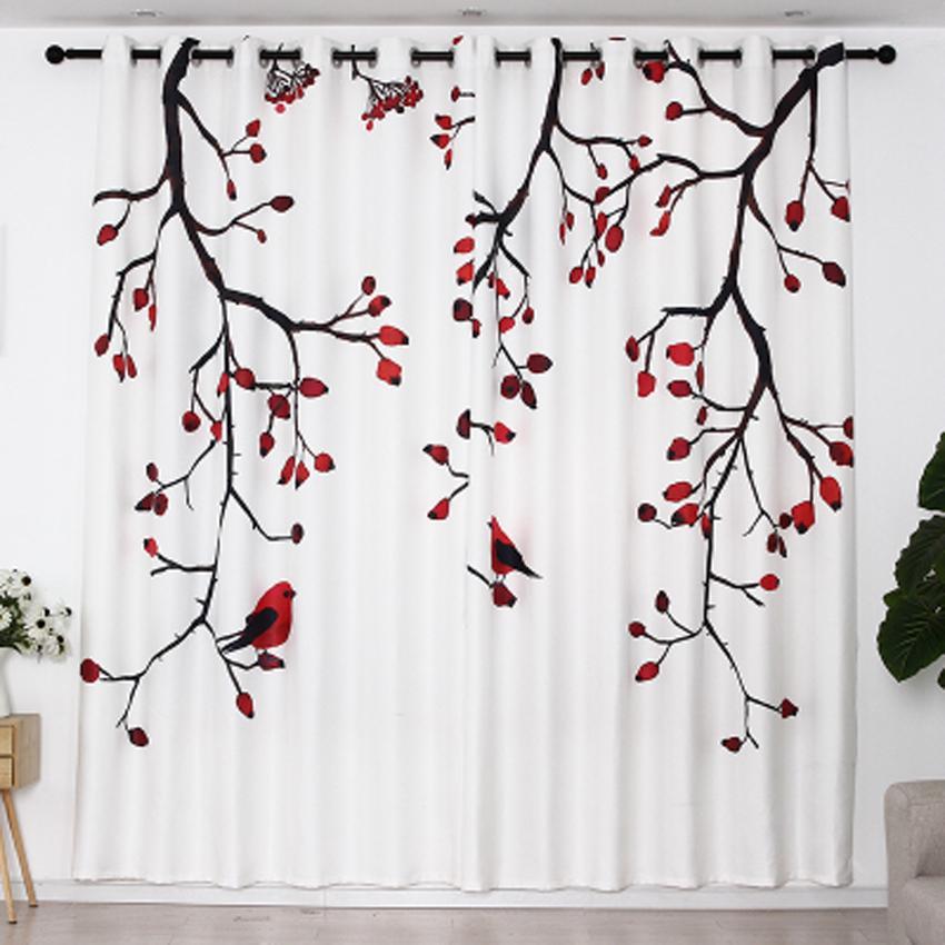 DIHINHOME Home Textile Modern Curtain DIHIN HOME 3D Printed Trees and Birds Blackout Curtains,Window Curtains Grommet Curtain For Living Room ,39x102-inch,2 Panels Included