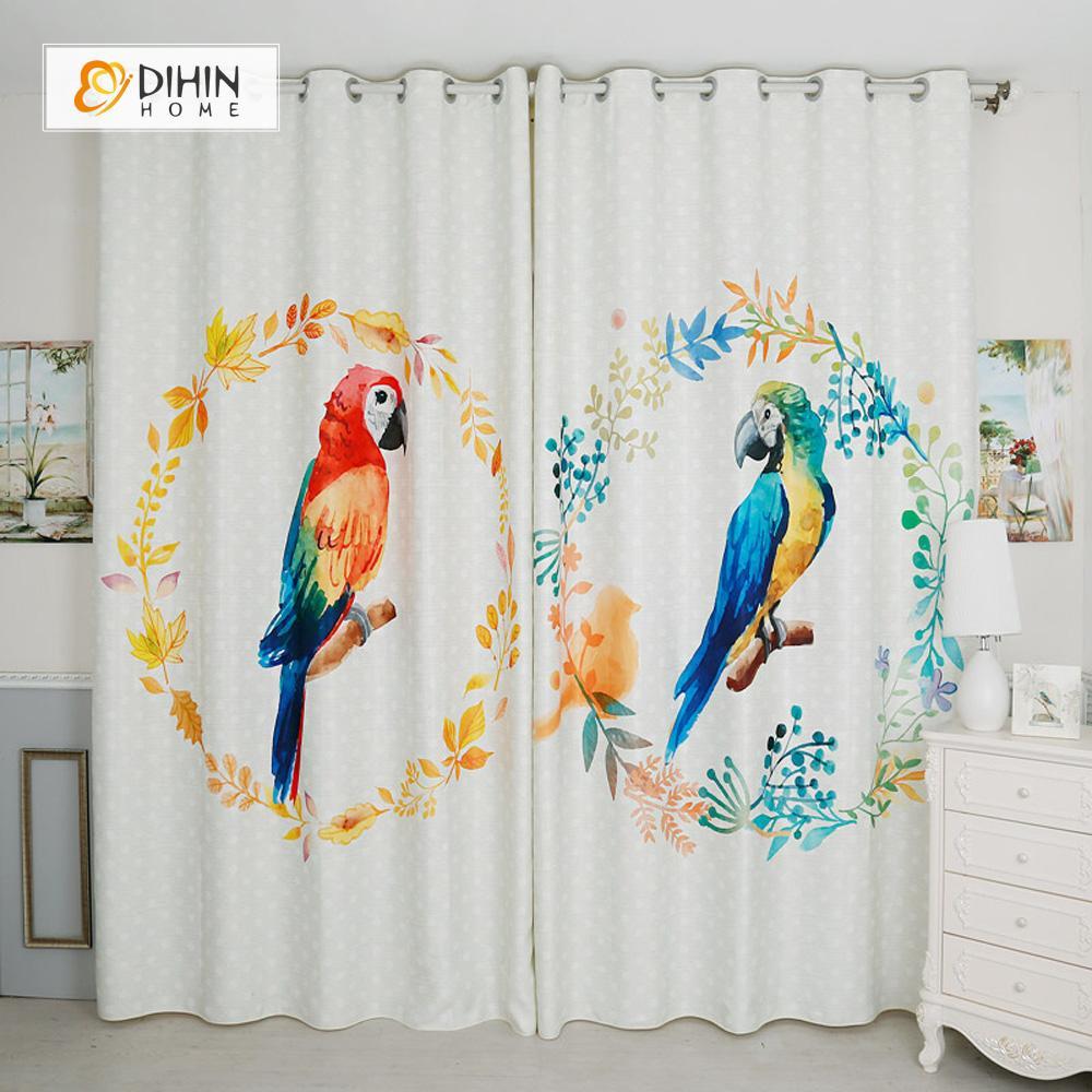 DIHINHOME Home Textile Modern Curtain DIHIN HOME 3D Printed Two Parrot Blackout Curtains ,Window Curtains Grommet Curtain For Living Room ,39x102-inch,2 Panels Included