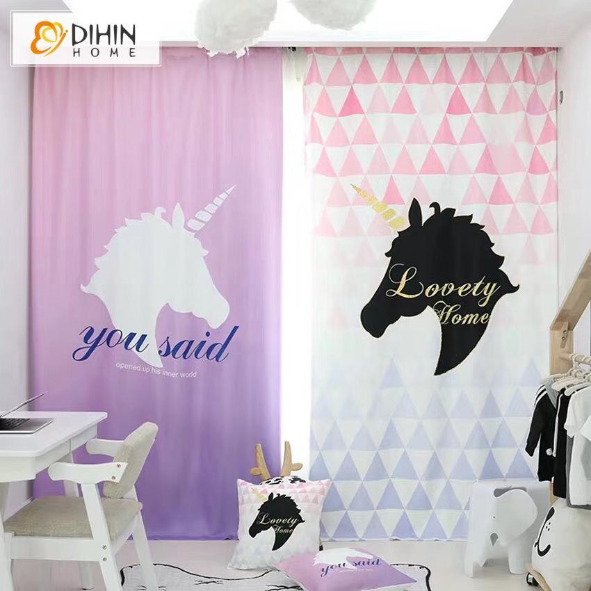 DIHINHOME Home Textile Modern Curtain DIHIN HOME 3D Printed Unicorn Blackout Curtains,Window Curtains Grommet Curtain For Living Room ,39x102-inch,2 Panels Included