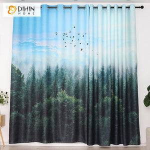 DIHINHOME Home Textile Modern Curtain DIHIN HOME 3D Printed Vast Green Forest Blackout Curtains,Window Curtains Grommet Curtain For Living Room ,39x102-inch,2 Panels Included
