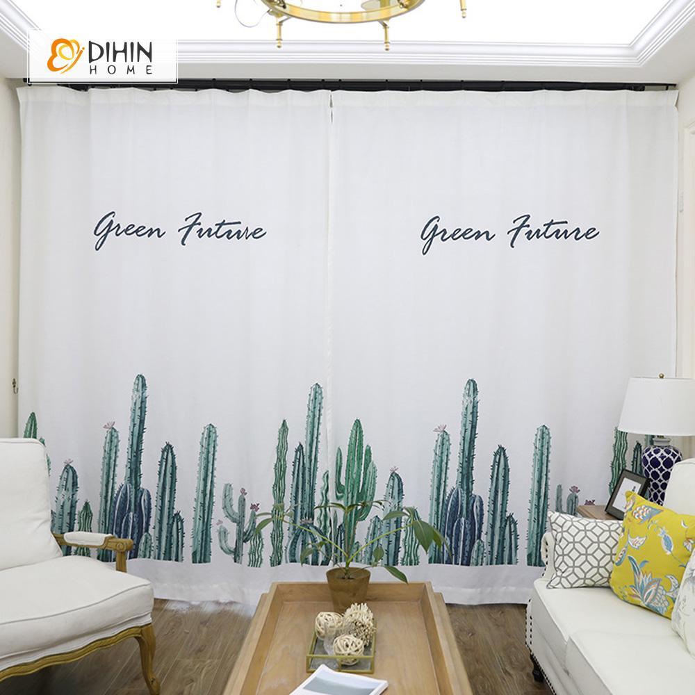 DIHINHOME Home Textile Modern Curtain DIHIN HOME 3D Printed Vertical Cactus Blackout Curtains ,Window Curtains Grommet Curtain For Living Room ,39x102-inch,2 Panels Included