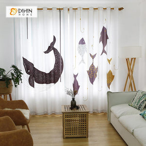DIHINHOME Home Textile Modern Curtain DIHIN HOME 3D Printed Whale Blackout Curtains ,Window Curtains Grommet Curtain For Living Room ,39x102-inch,2 Panels Included