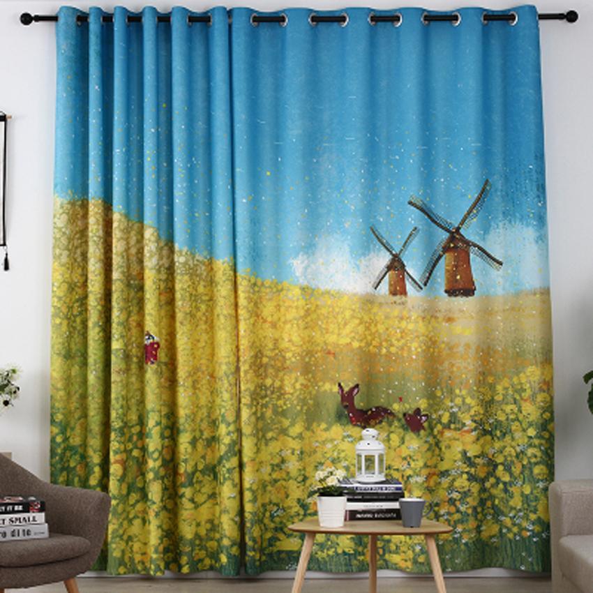 DIHINHOME Home Textile Modern Curtain DIHIN HOME 3D Printed Windmill Blackout Curtains,Window Curtains Grommet Curtain For Living Room ,39x102-inch,2 Panels Include