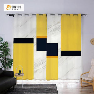 DIHINHOME Home Textile Modern Curtain DIHIN HOME 3D Printed Yellow and Black Geometry Blackout Curtains ,Window Curtains Grommet Curtain For Living Room ,39x102-inch,2 Panels Included