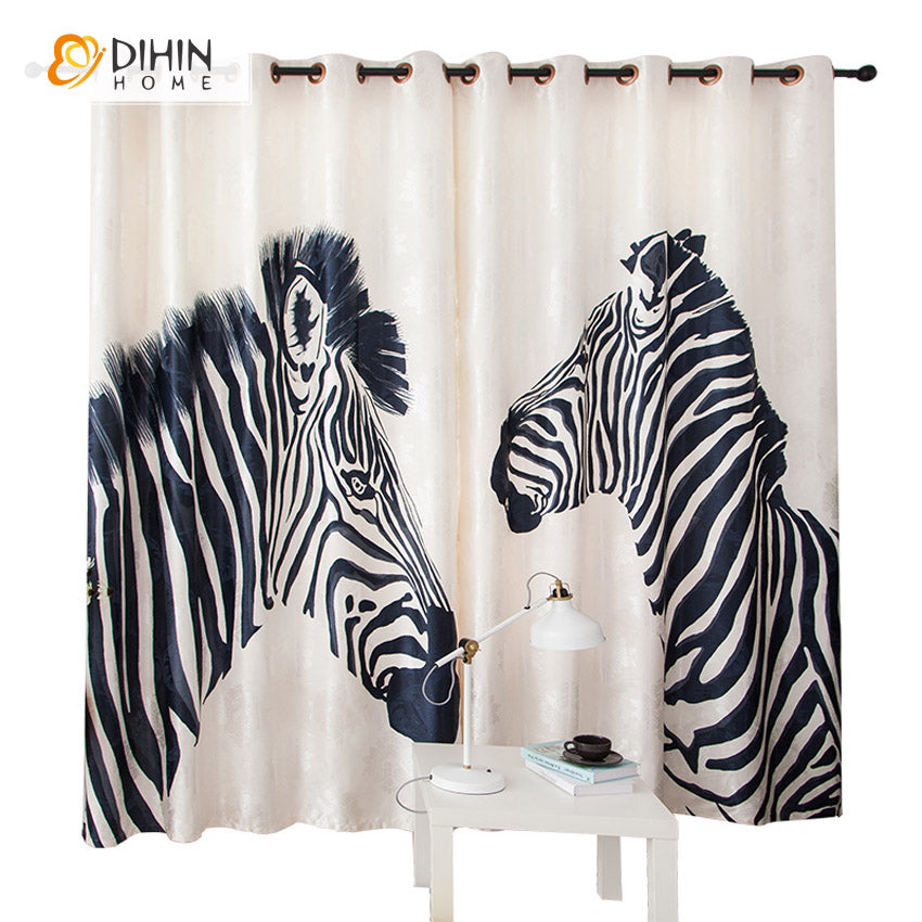 DIHINHOME Home Textile Modern Curtain DIHIN HOME 3D Printed Zebra Blackout Curtains,Window Curtains Grommet Curtain For Living Room ,39x102-inch,2 Panels Included