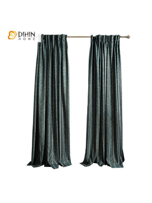 DIHIN HOME American Style Retro Lines Customized Curtains,Blackout Grommet Window Curtain for Living Room ,52x63-inch,1 Panel