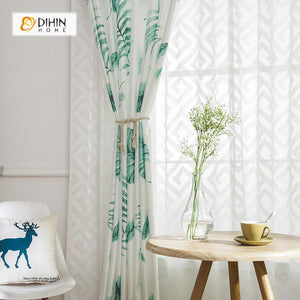 DIHINHOME Home Textile Modern Curtain DIHIN HOME Banana leaf Printed ,Cotton Linen ,Blackout Grommet Window Curtain for Living Room ,52x63-inch,1 Panel